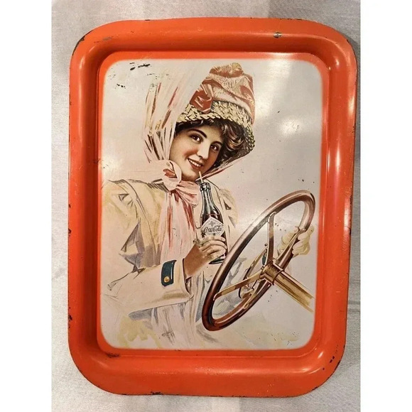 Coca Cola Collectable –Drinks Tray Gibson Girl Driving Car Rectangle Orange - Picture 2 of 5